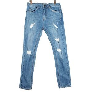 Empyre Verge Jeans Mens 30 (30x27) Blue Mid Rise Tapered Skinny Distressed Denim